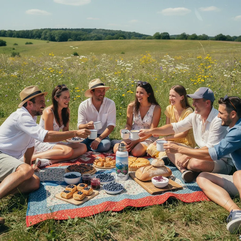 Áfonyaágak és zöld levelek, a nyári erdő szépségét bemutatva.