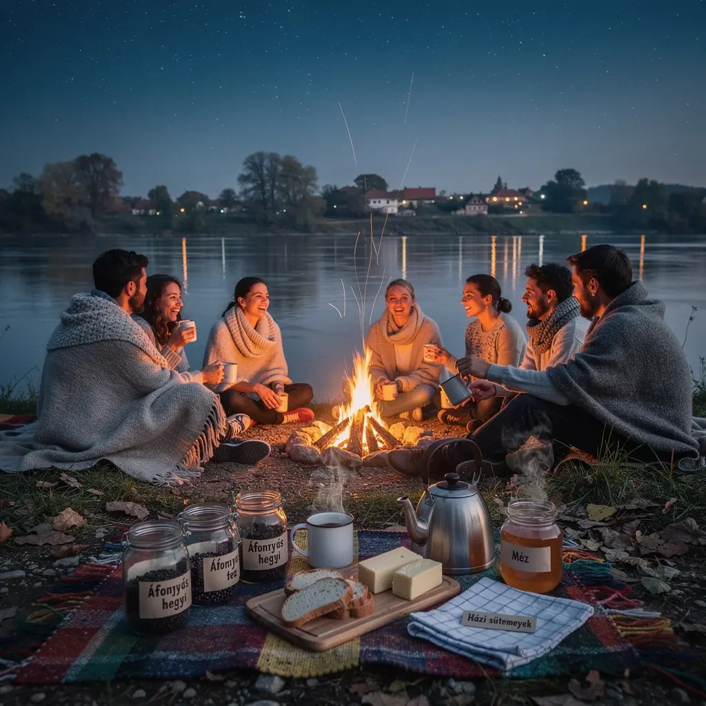 Egy csészében gőzölgő bilberi tea, mellette friss erdei gyümölcsök.