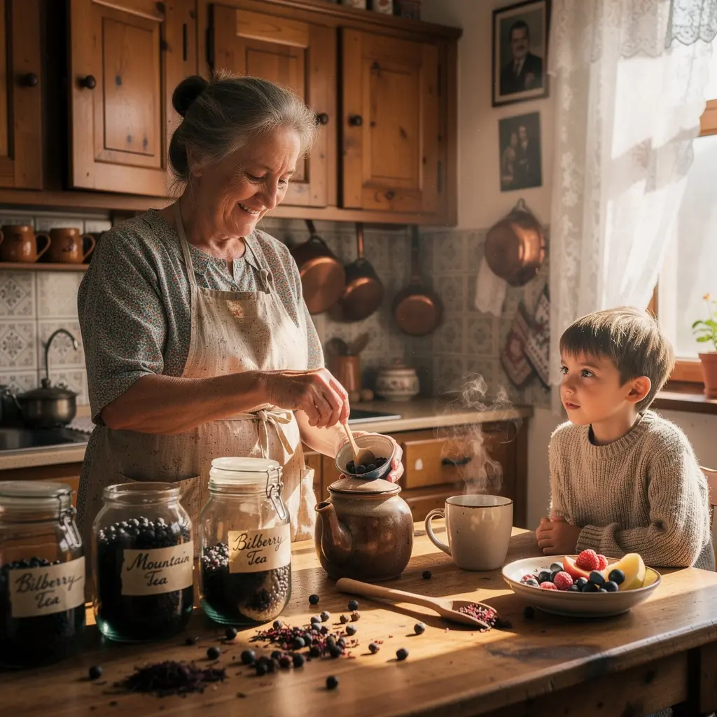 Vad áfonya bogyók egy zöld erdőben, napsütésben csillognak.